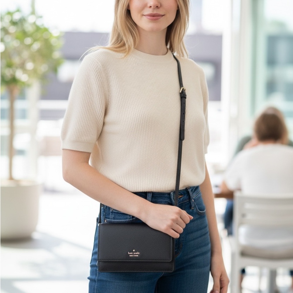 Kate Spade Black New York Mini Textured Leather Crossbody Bag